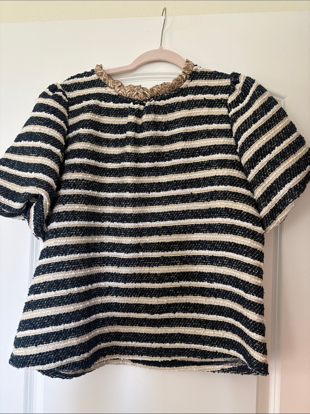 Striped Short-Sleeve Top in Navy, Gold, & Cream